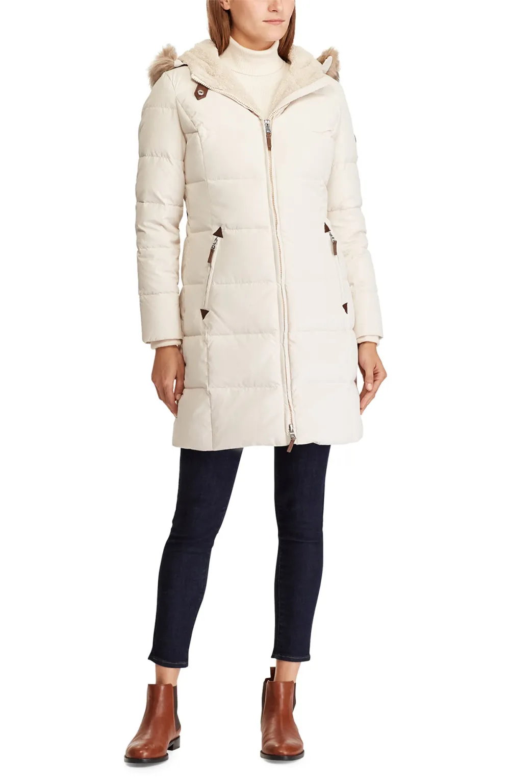 Lauren Ralph Lauren Quilted Faux Fur Trim Parka (Moda Cream)