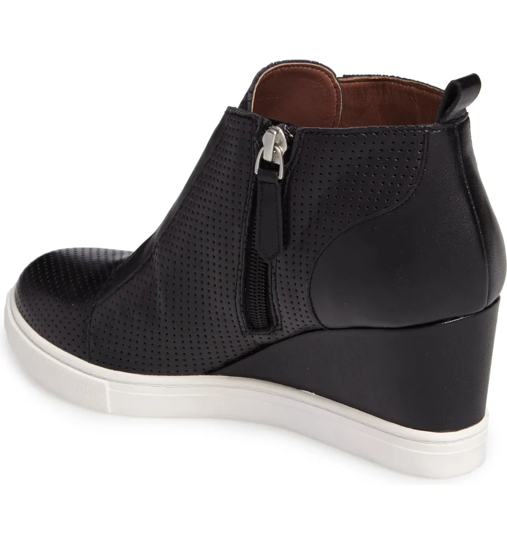 Linea Paolo Felicia Wedge Bootie (Black Perf Napa)