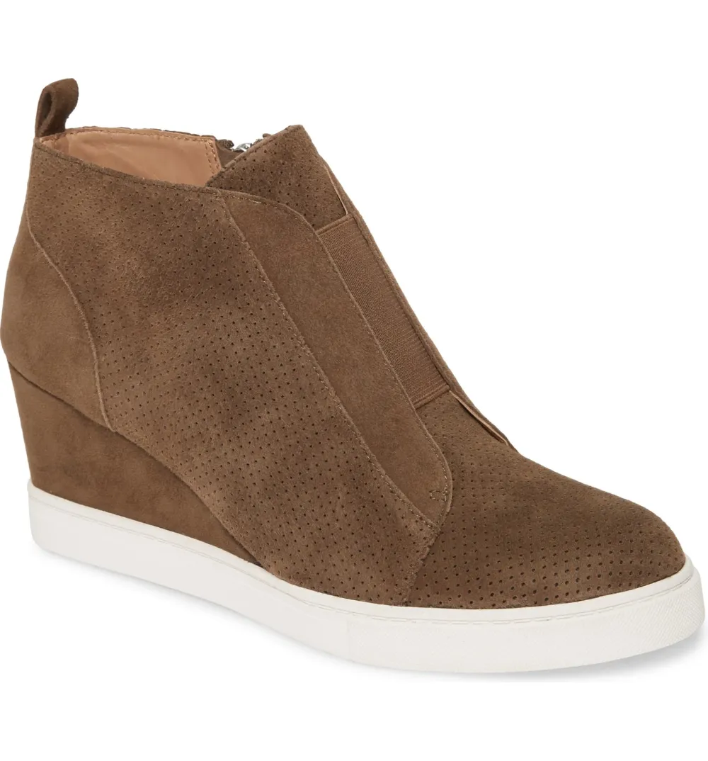Linea Paolo Felicia Wedge Bootie (Dark Olive Suede)