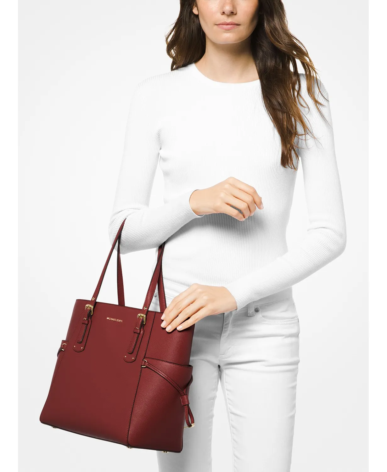 Michael Kors Voyager East West Crossgrain Leather Tote feat