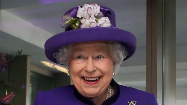 Queen Elizabeth II Cutting Cake Purple Jacket Purle Hat