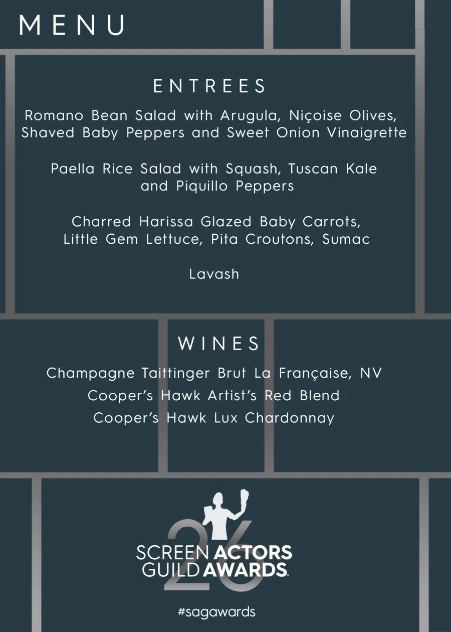 SAG Awards 2020 Goes Vegan SAG Menu