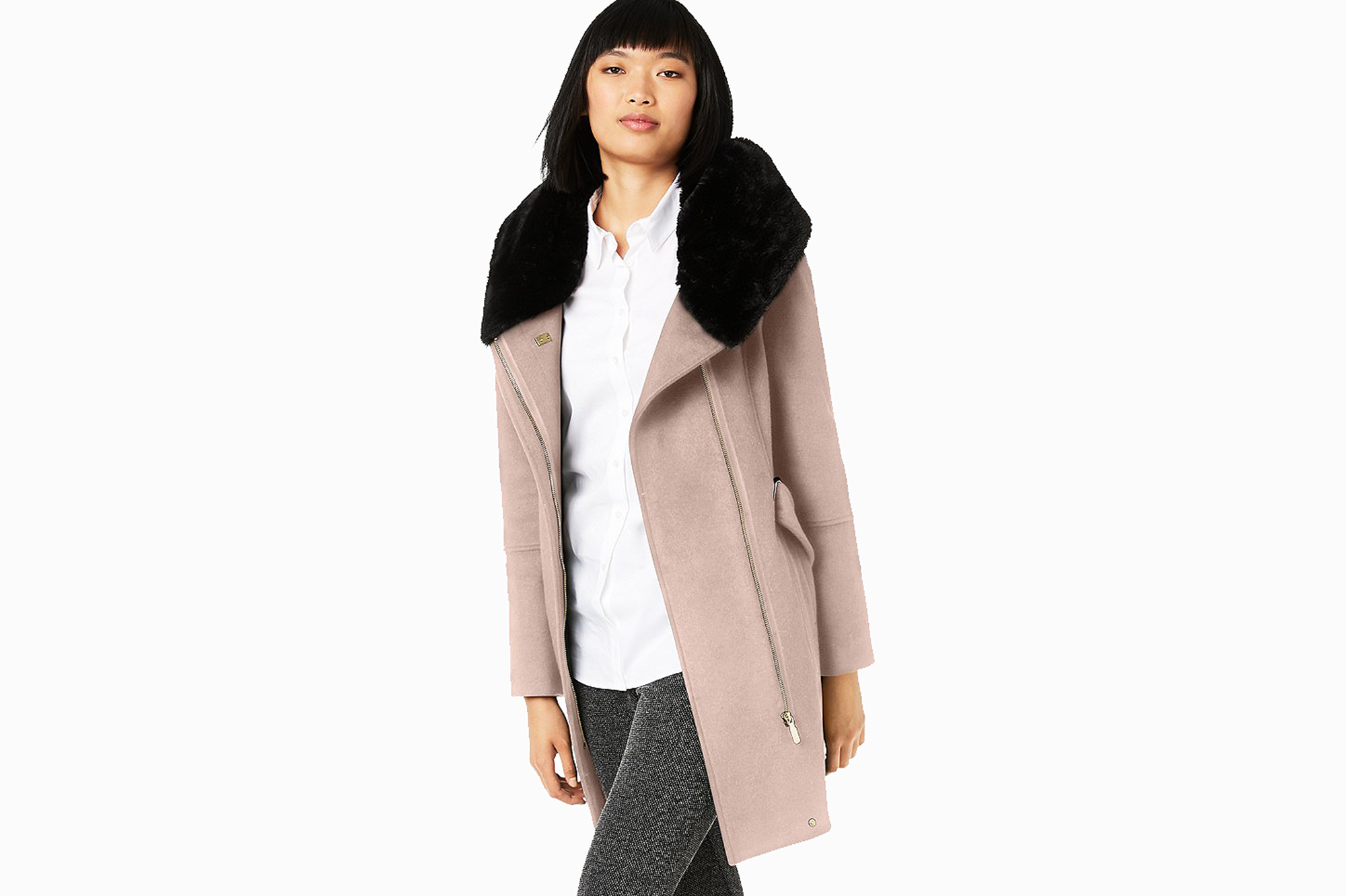 Calvin Klein Belted Asymmetrical Coat With Faux-Fur Hood