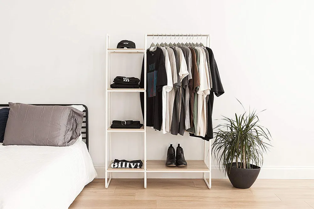 IRIS Metal Garment Rack with Wood Shelves