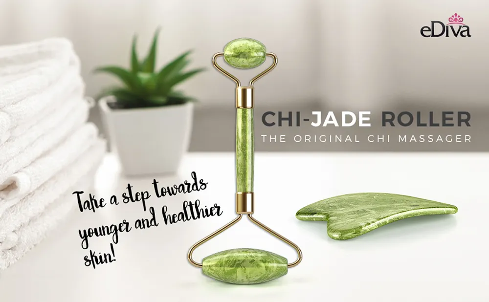 eDiva Natural Jade Roller + Gua Sha set