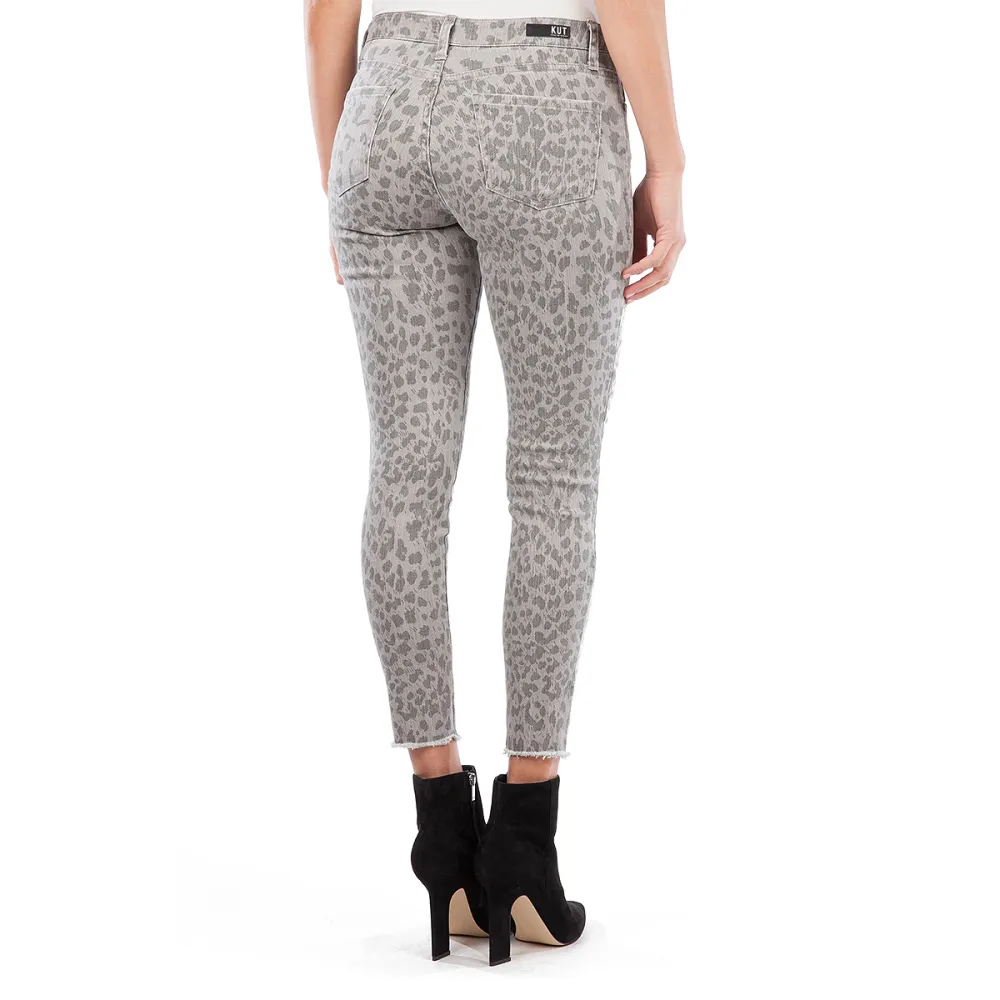 KUT From the Kloth Connie Leopard Print High Waist Raw Hem Ankle Skinny Jeans