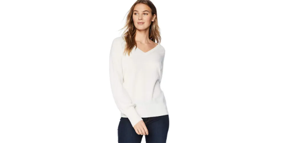Lark & Ro Women's V-Neck Cashmere Sweater