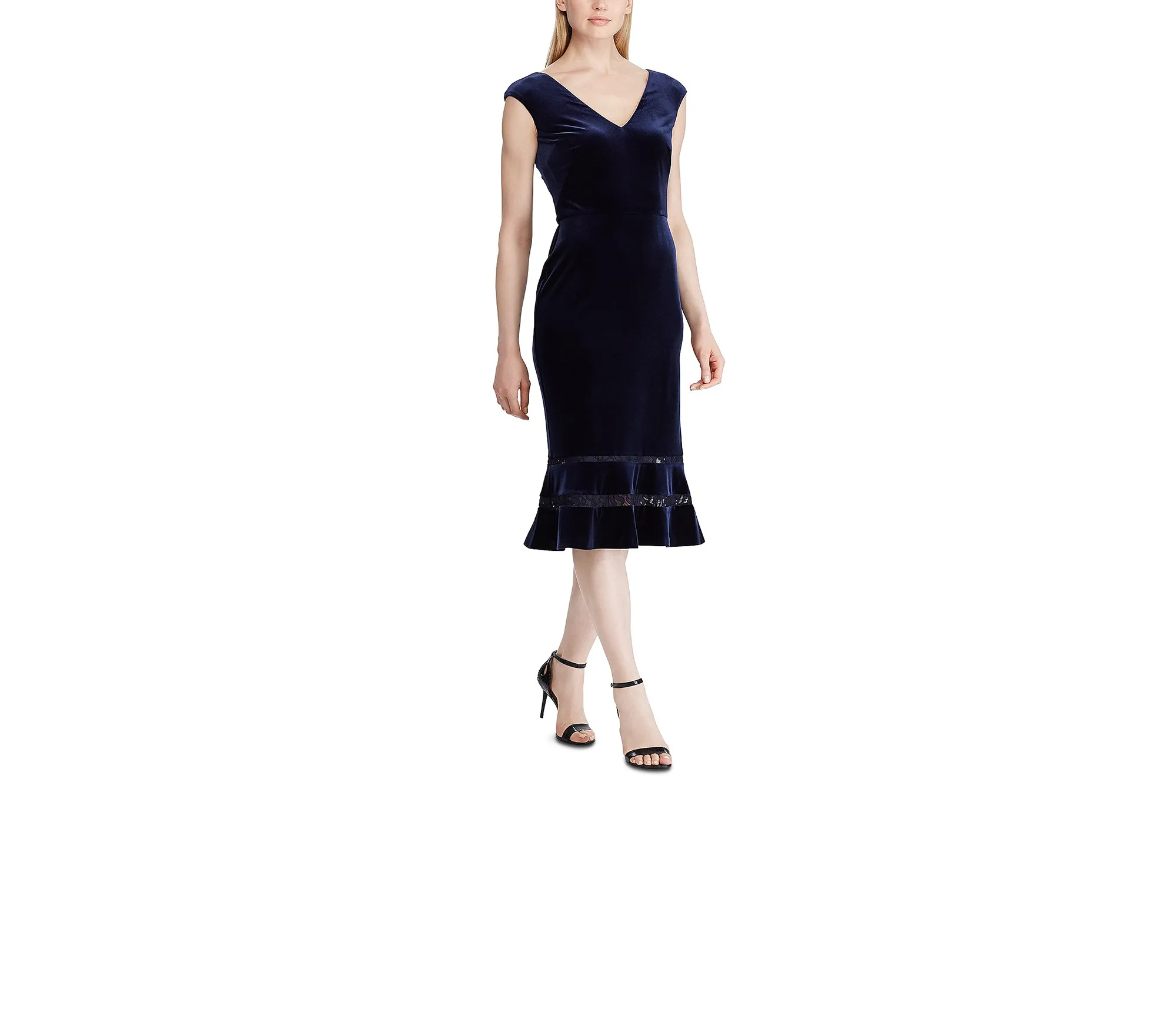 Lauren Ralph Lauren Inset-Lace Velvet Dress