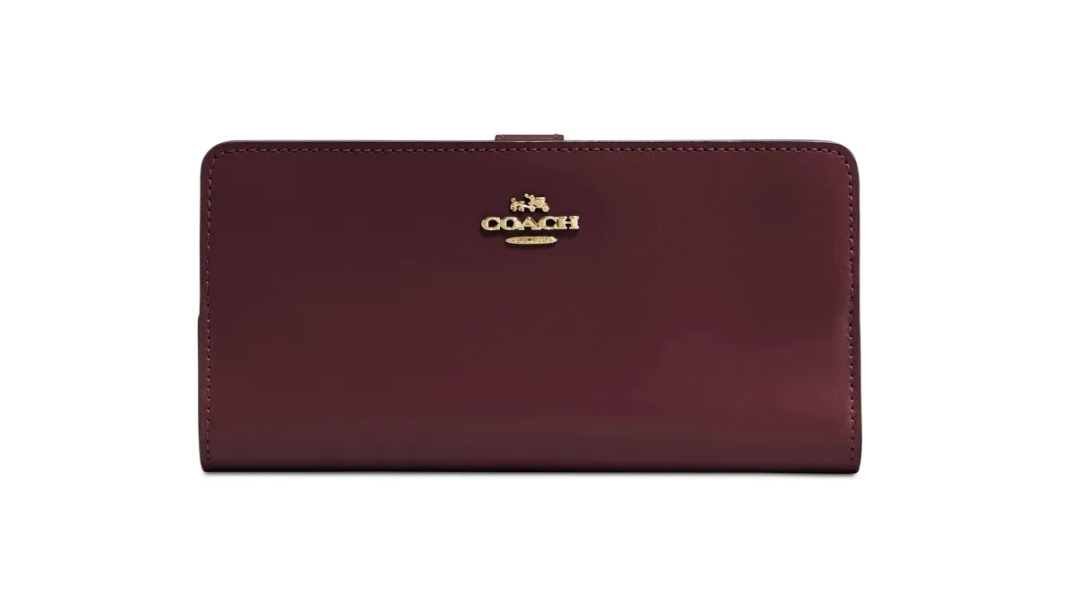 Coach Skinny Wallet in Refined Leather (Oxblood/Gold)