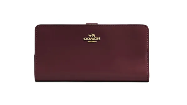 Coach Skinny Wallet in Refined Leather (Oxblood/Gold)