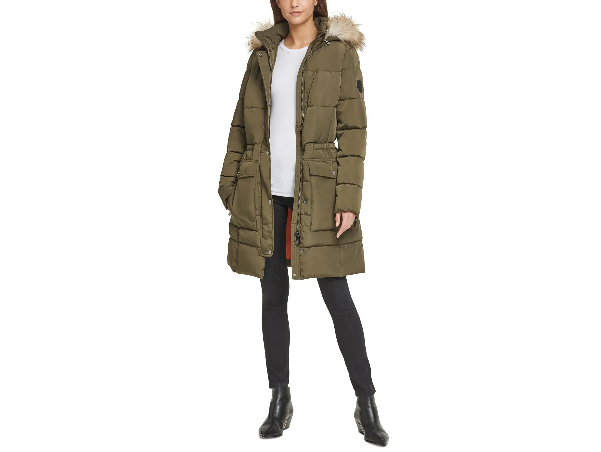 DKNY Faux-Fur-Trim Hooded Puffer Coat
