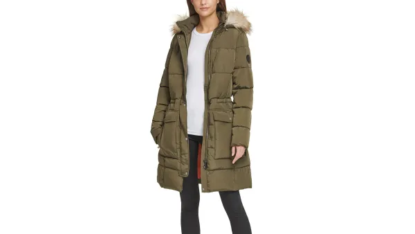 DKNY Faux-Fur-Trim Hooded Puffer Coat