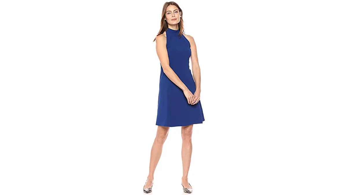 Lark & Ro Women's Sleeveless Mock Neck A-Line Dress (Cobalt)
