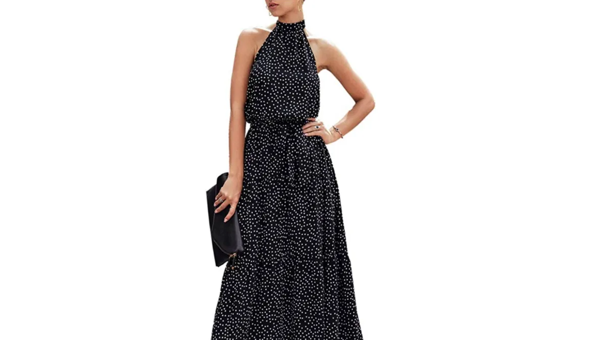 PRETTYGARDEN Women’s Casual Halter Neck Sleeveless Maxi Dress (Black)