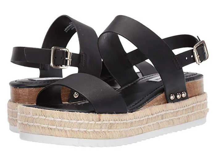 Steve Madden Catia Wedge Sandal (Black Leather)