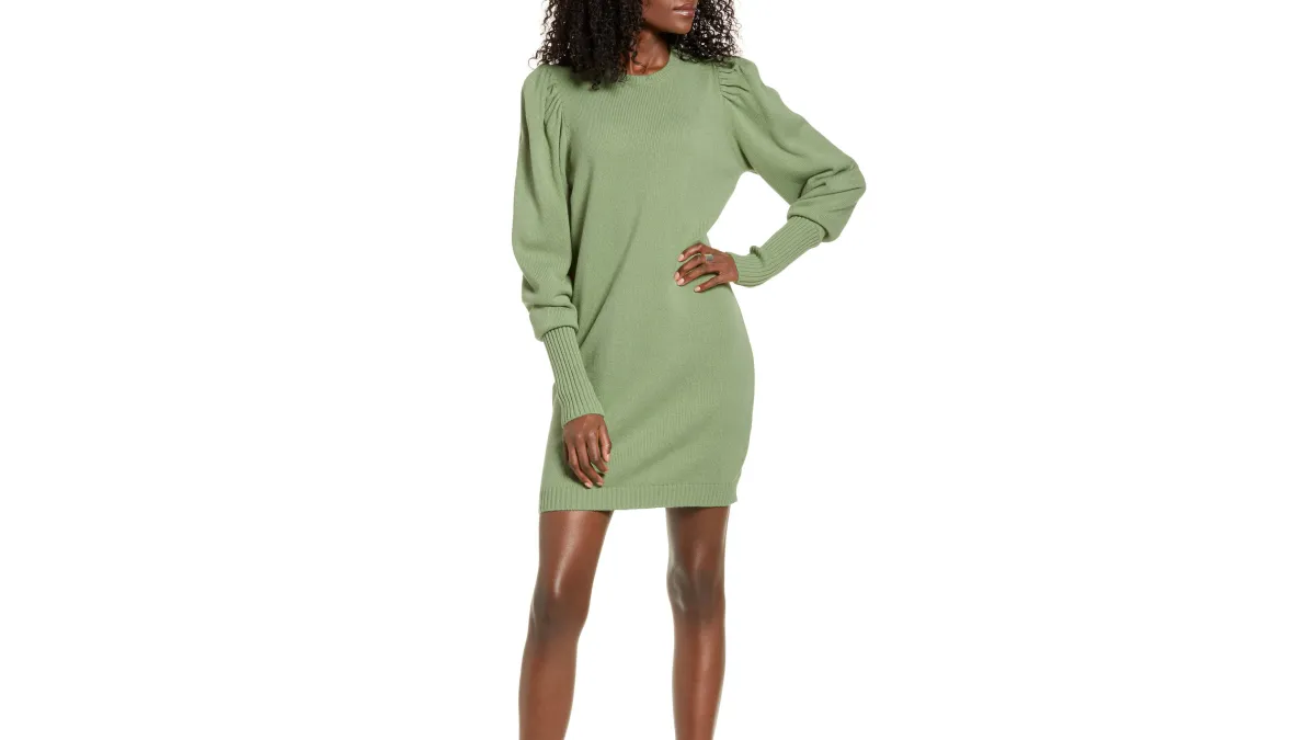 WAYF x Influencers San Francisco Puff Sleeve Sweater Dress (Sage)