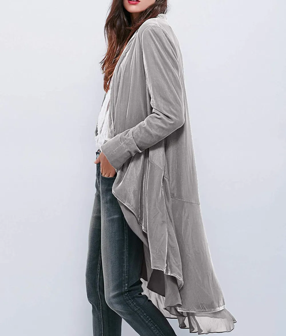 R.Vivimos Ruffled Asymmetric Long Velvet Blazer