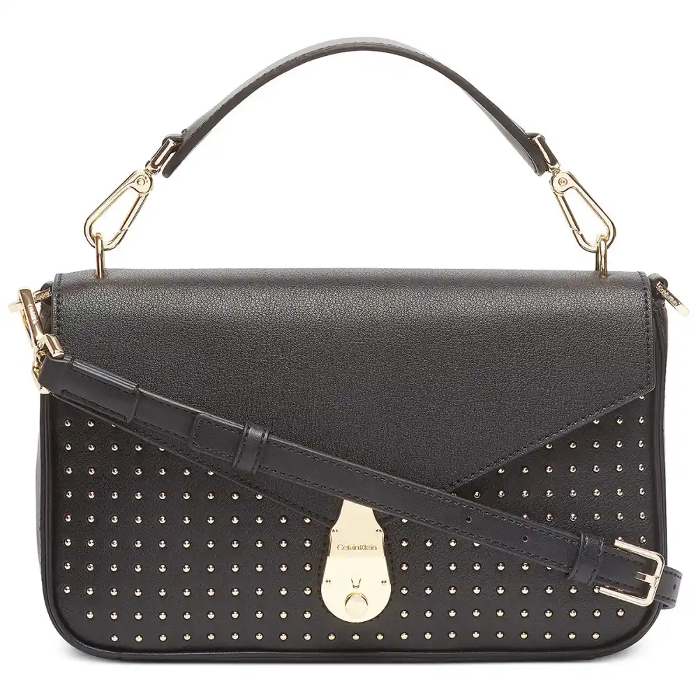 Calvin Klein Lock Leather Studded Shoulder Bag