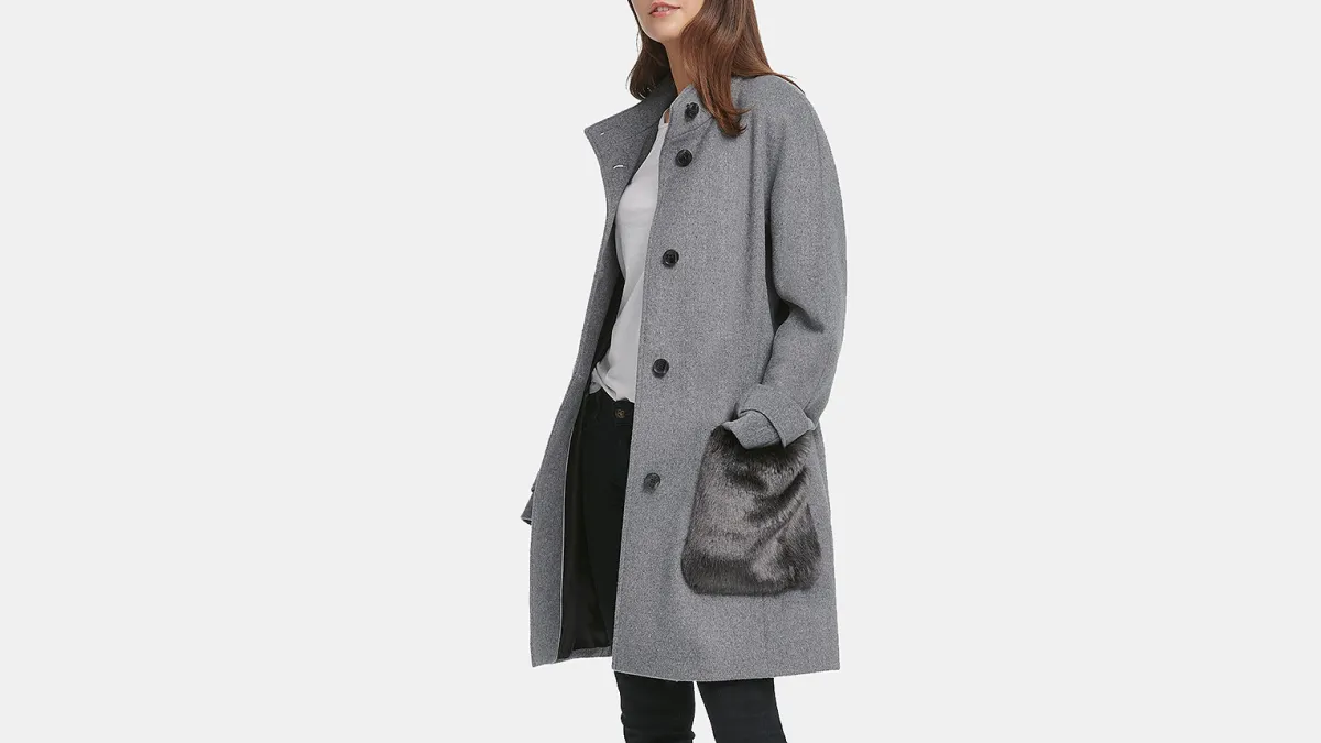 DKNY Faux-Fur-Pocket Walker Coat