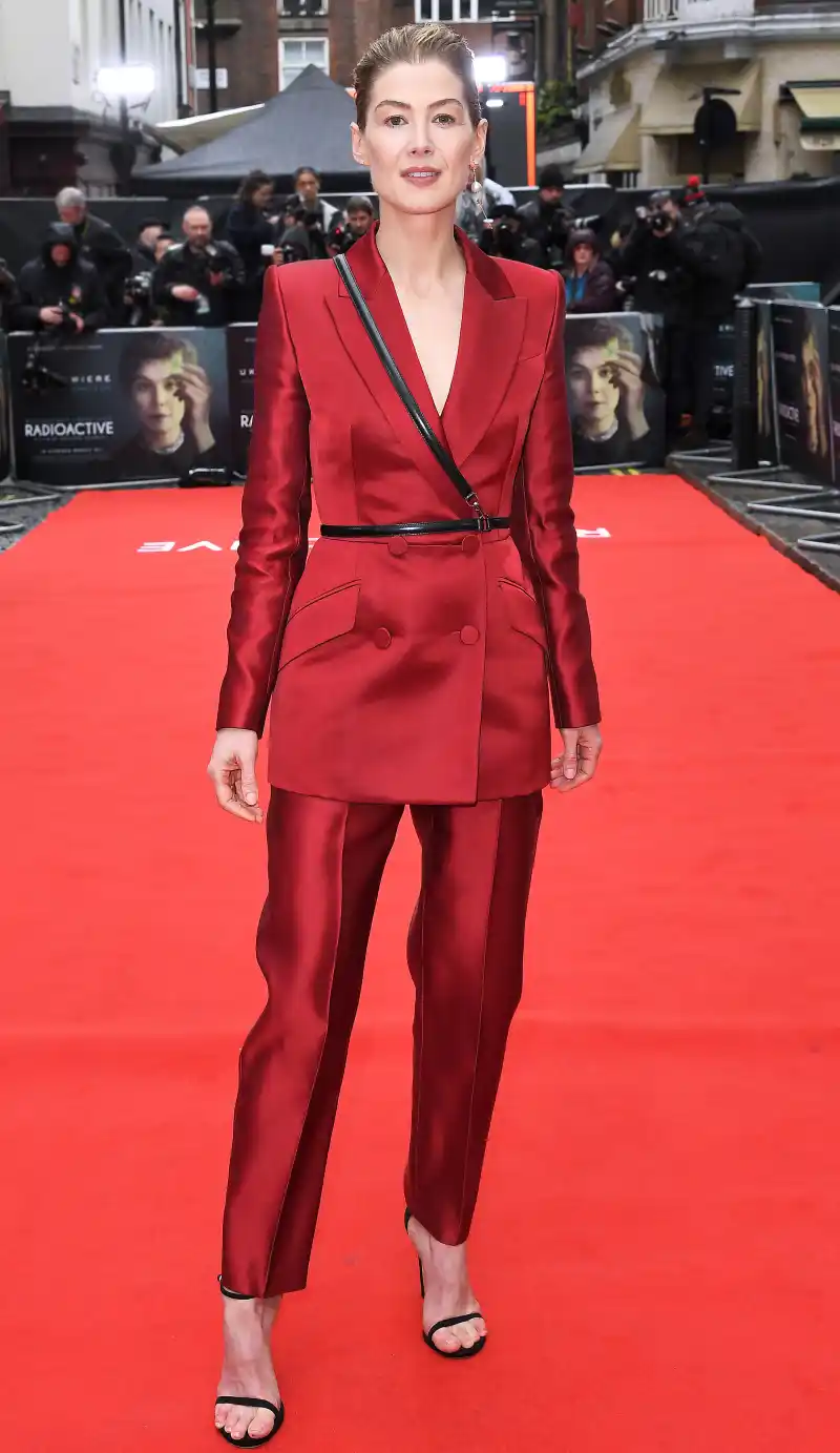 Rosamund Pike Crimson Suit March 8, 2020