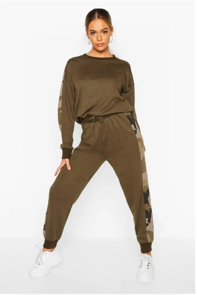 Camo Side Stripe Sweater Tracksuit
