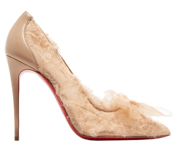 Christian Louboutin Toufrou 100 Bow-Embellished Frayed Chiffon, Mesh and Leather Pumps