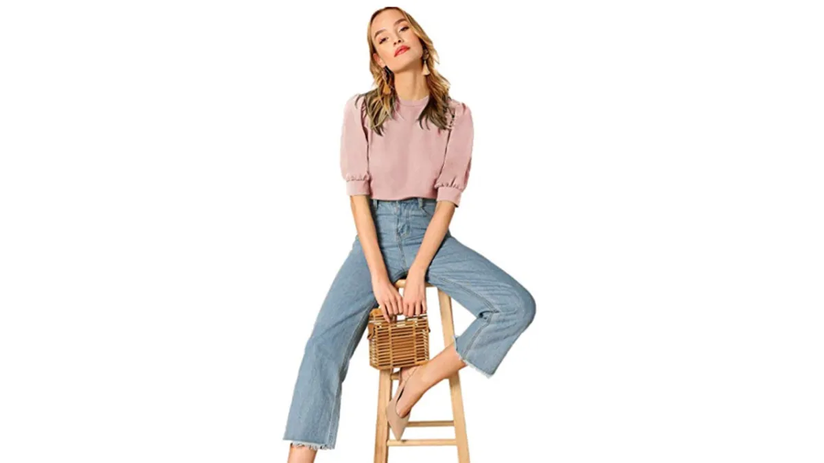 Shein Women's Puff Sleeve Casual Top (Pink)