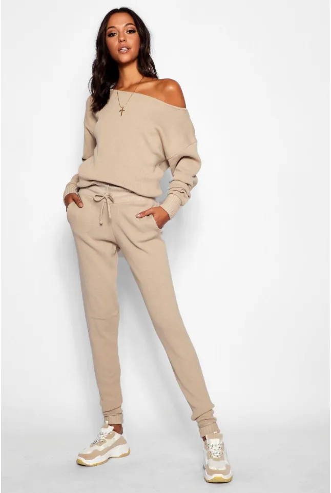 Tall Slash Neck Knitted Lounge Set