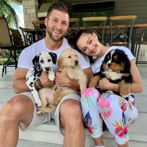 Tim Tebow and Demi-Leigh Nel-Peters Welcome Three New Puppies