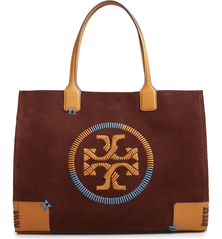 Tory Burch Ella Whipstitch Logo Leather Tote