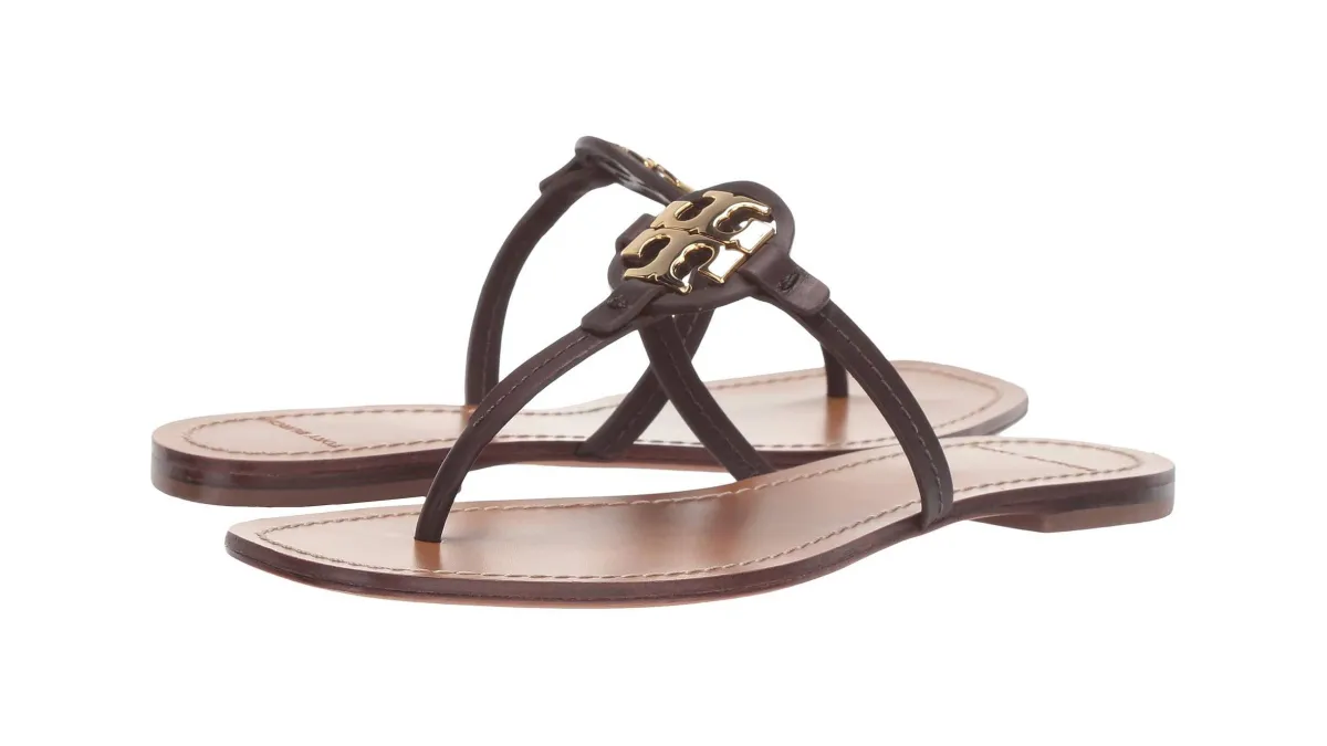 Tory Burch Mini Miller Leather Thong (Black Cherry)
