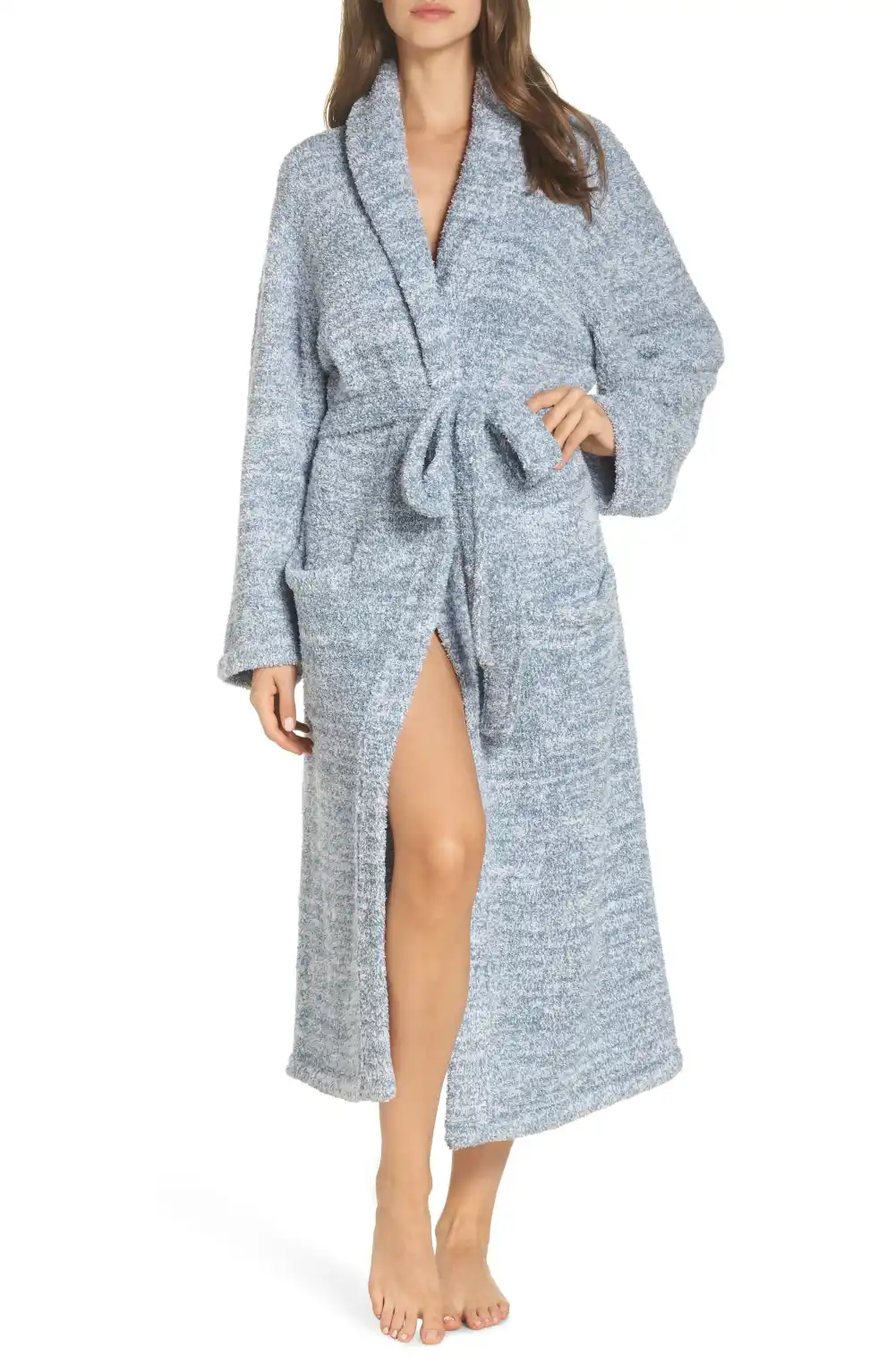 Barefoot Dreams CozyChic&reg; Unisex Robe (Heathered Dusk/ White)