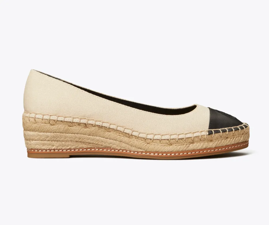 Color-Block Espadrille Wedge (Cream / Perfect Black)