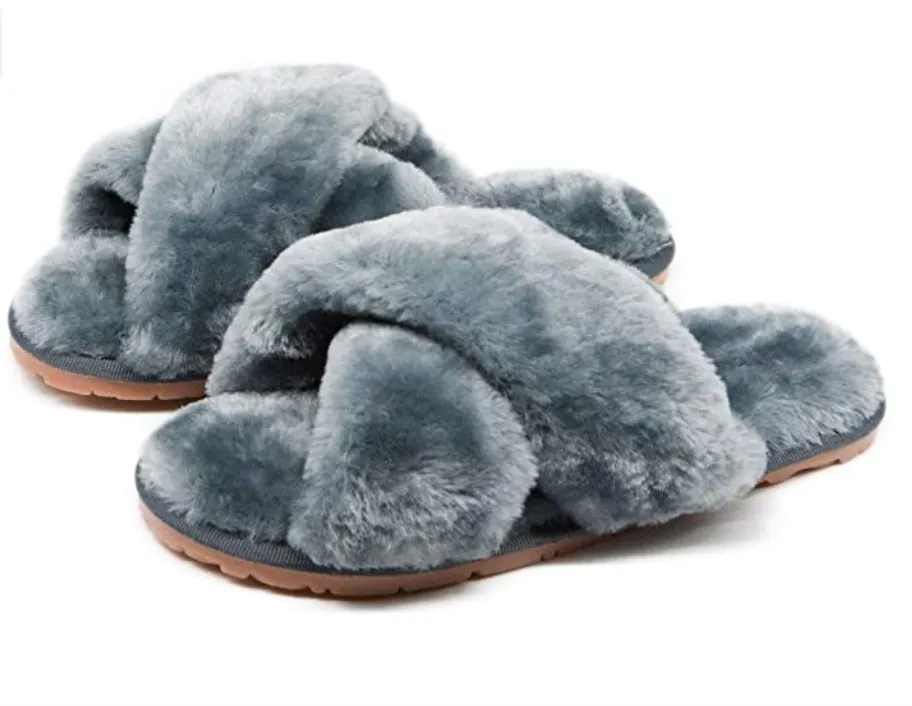 Crazy Lady Women's Fuzzy Open Toe Slippers (Grey)