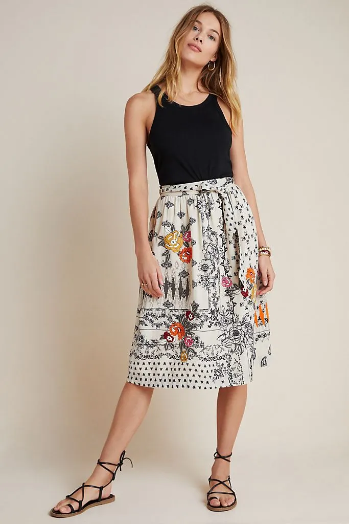 Devi Embroidered Midi Skirt