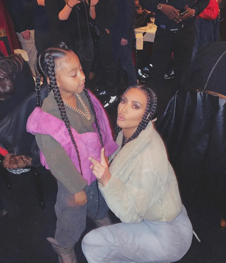 See Kim Kardashian and North West Twin in Braids at the Yeezy Show