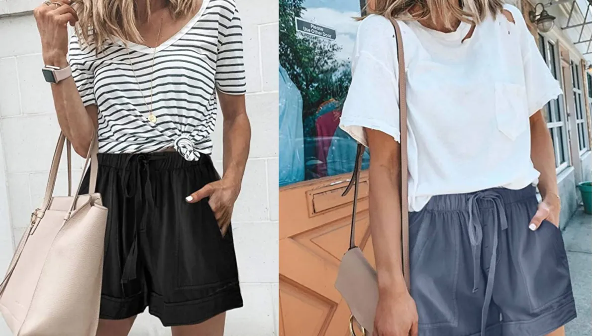 Acelitt Women Comfy Drawstring Casual Elastic Waist Pocketed Shorts