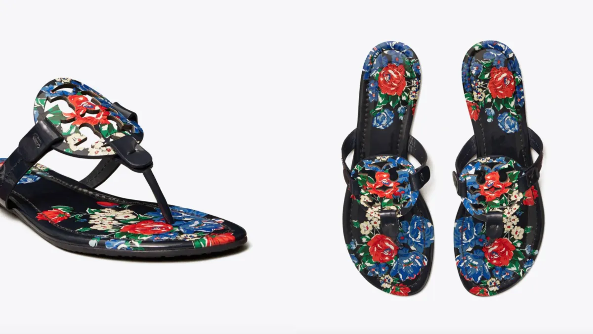 Miller Sandal Printed Patent Leather (Navy Tea Rose)