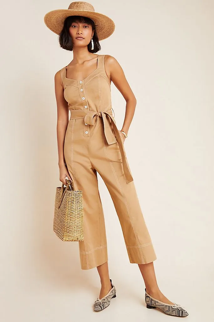 Mischa Contrast-Stitched Jumpsuit (Taupe)