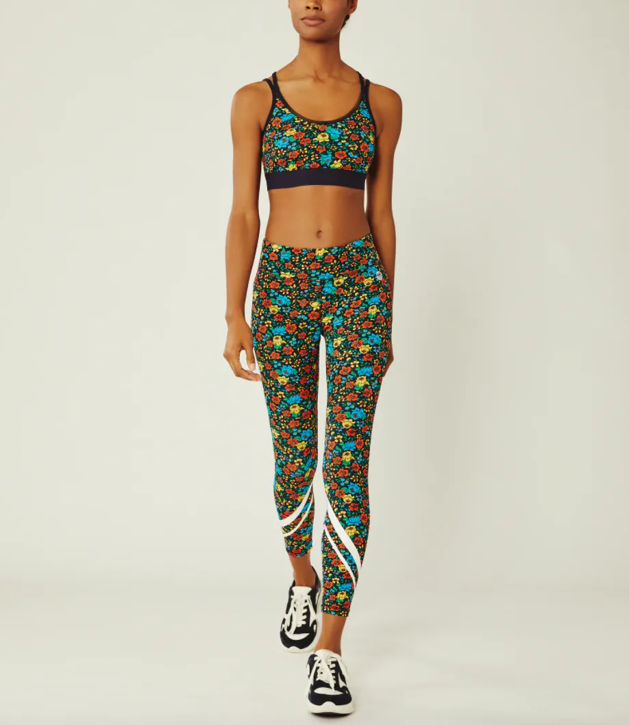 Printed Chevron 7/8 Leggings (Tory Navy Primary Floral Small)