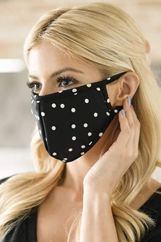 RIAH FASHION Costume Fabric Face Cover (Polka Dot Black)