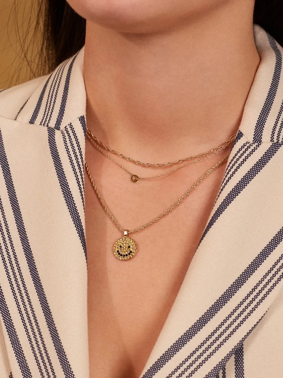 Smiley Pavé Pendant Necklace