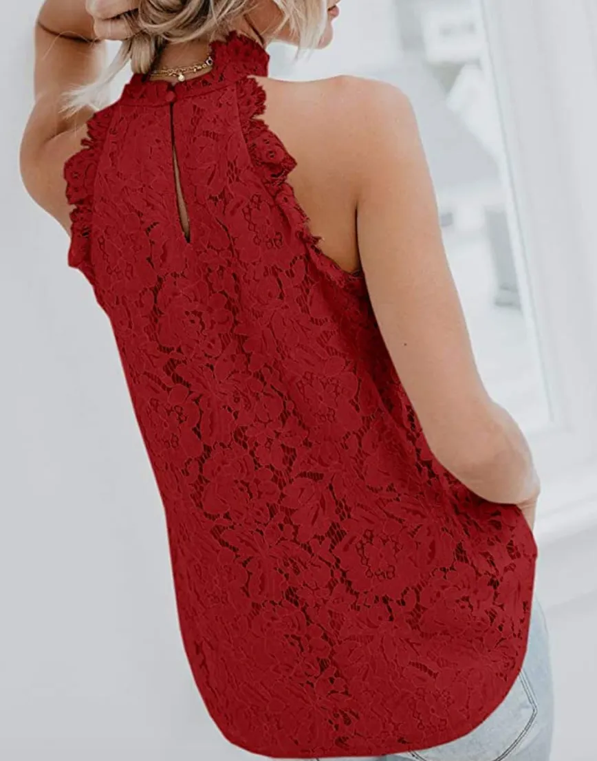 Valphsio Women's Lace Crochet Tank Top
