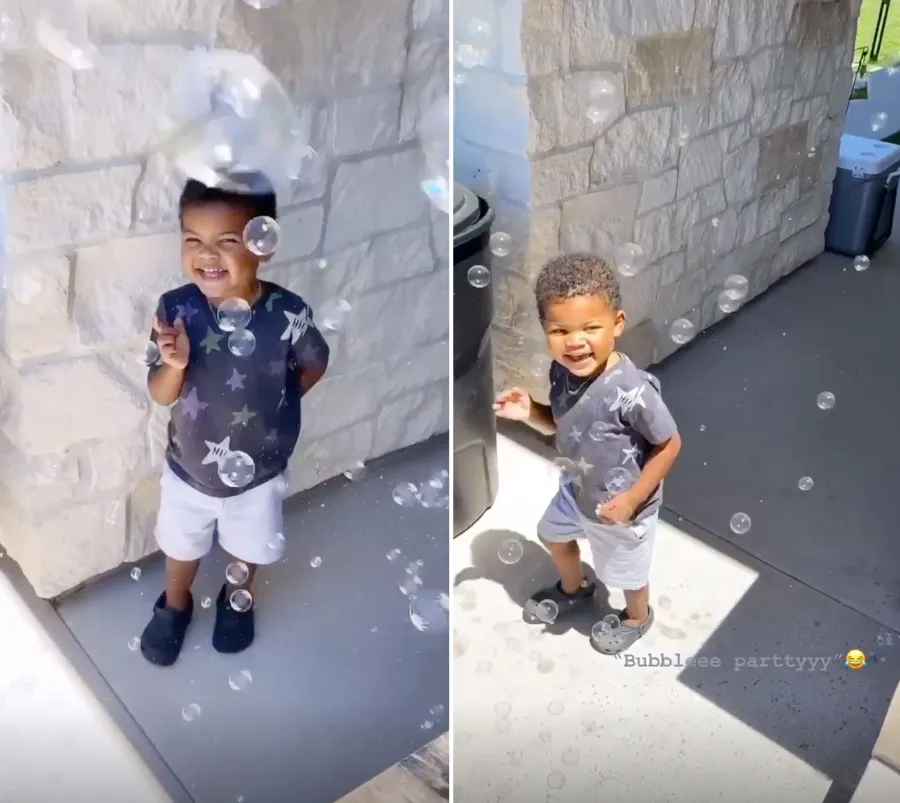 Eniko Hart and son Kenzo Bubble Party Celebrity Parents Keeping Kids Busy While Self-Quaranting