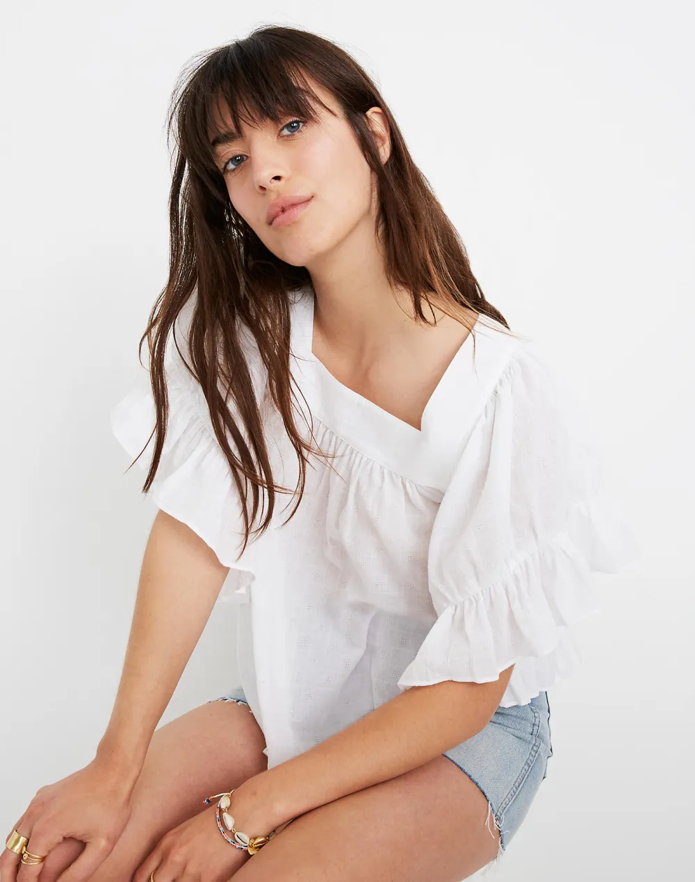 Flutter-Sleeve Butterfly Top (Eyelet White)