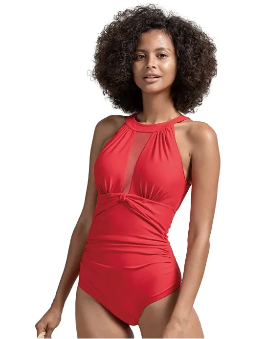 GRND Women's One Piece High Neck Swimsuits (Espanol Red)
