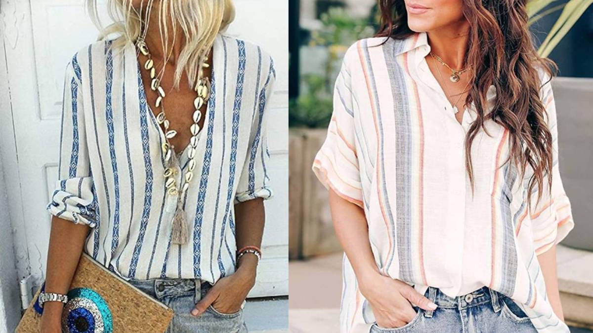 HOTAPEI Women's Casual Cuffed Sleeve Button Down Shirt