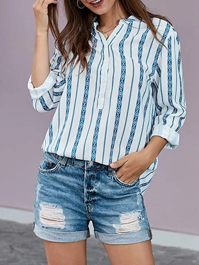 HOTAPEI Women's Casual Cuffed Sleeve Button Down Shirt