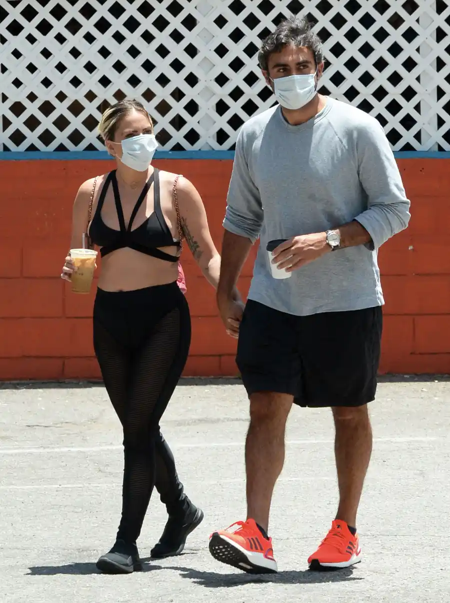 Lady Gaga and Michael Polansky Mask Holding Hands Hug