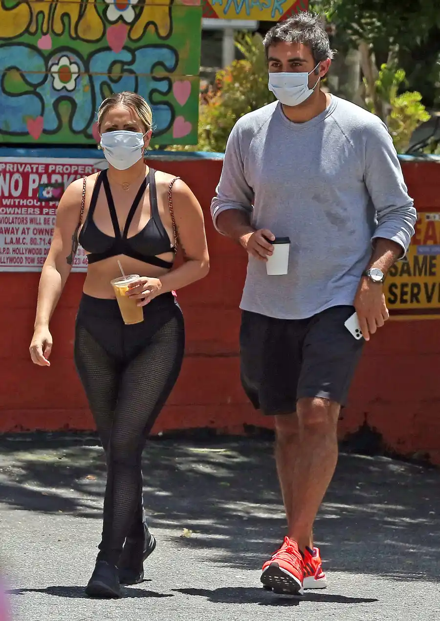 Lady Gaga and Michael Polansky Mask Holding Hands Hug